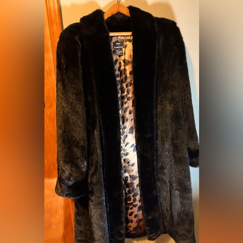 3 XL Dennis Basso Black Faux Fur Long Coat